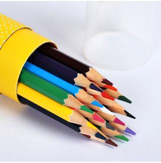 可爱娃娃彩色铅笔圆纸桶装24色木杆铅笔