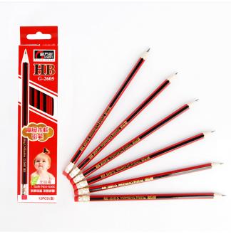 椴木红抽黑条HB木杆铅笔带橡皮