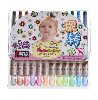 可爱娃娃短杆12色套装旋转蜡笔